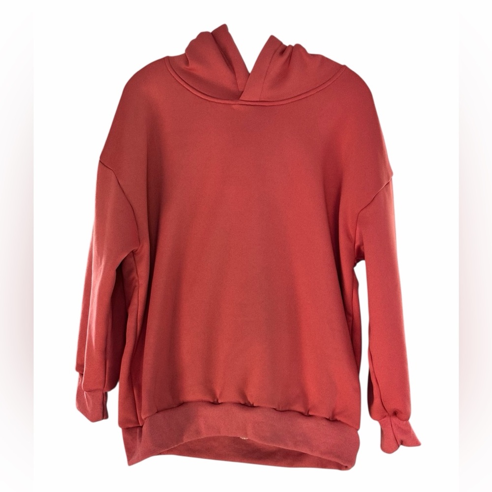 Cozy Pinkish Red Hooded Sweatshirt Fur Lined Woman’s Medium Warm Cozy
